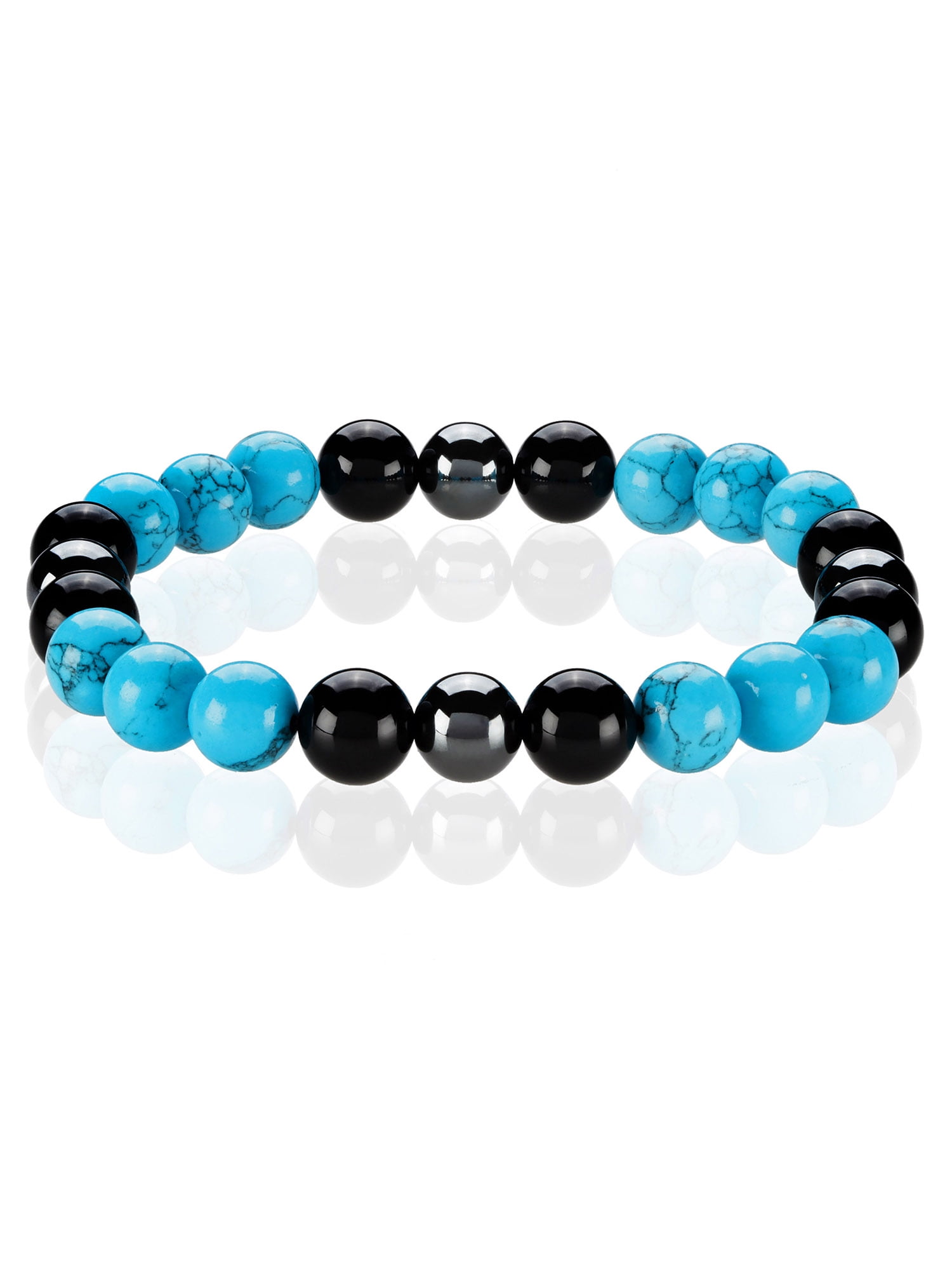 Turquoise, Onyx and Hematite Bead Stretch Bracelet (10mm) - Walmart.com