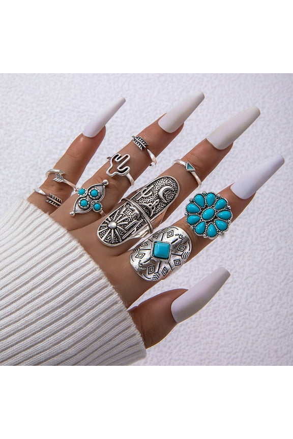 Turquoise Open 9-Piece Ring Set