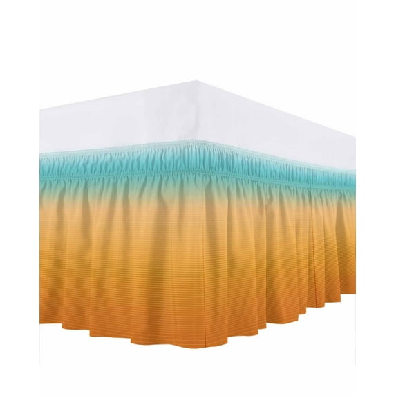 Turquoise Orange Bed Skirt Stripe Gradient Bed Skirts Queen Size 16 Inch Drop, Wrap Around Dust Ruffle Bedskirt with Adjustable Elastic Belt for Queen Size Beds
