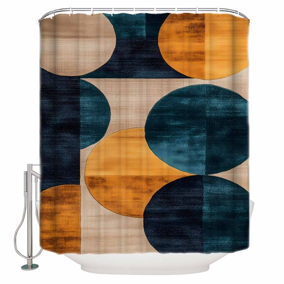 Turquoise Orange Geo Bathroom Shower Curtains with 12 Hooks Polyester Waterproof Shower Curtain for Stalls and Bathtubs Circle Modern Artwork Decorative Bathroom Privacy Curtain 36x78 Inches