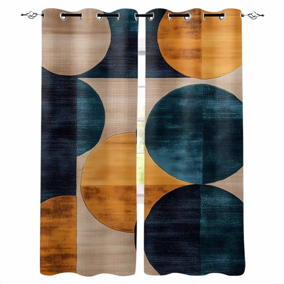 Turquoise Orange Geo Kitchen Curtains Circle Modern Artwork Cafe Short Curtains for Bathroom Blackout Window Curtain Grommet Small Window Treatment Tier Drapes for Bedroom Living Room 27.5"x39"x2