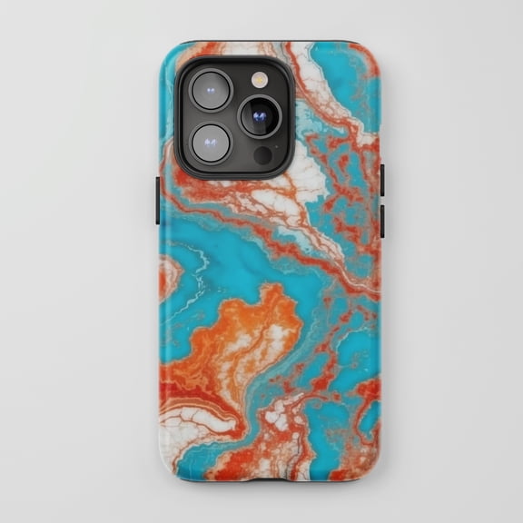 Turquoise Orange Marble Pattern for All iPhone Series Tough Phone Case
