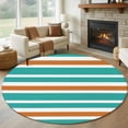 thumbnail image 1 of Turquoise Orange Round Living Room Rugs 8 ft, White Stripe Washable Large Area Rug with Non-Slip Sturdy Edge Binding Round Carpet for Dining Room Kitchen Office, 1 of 9
