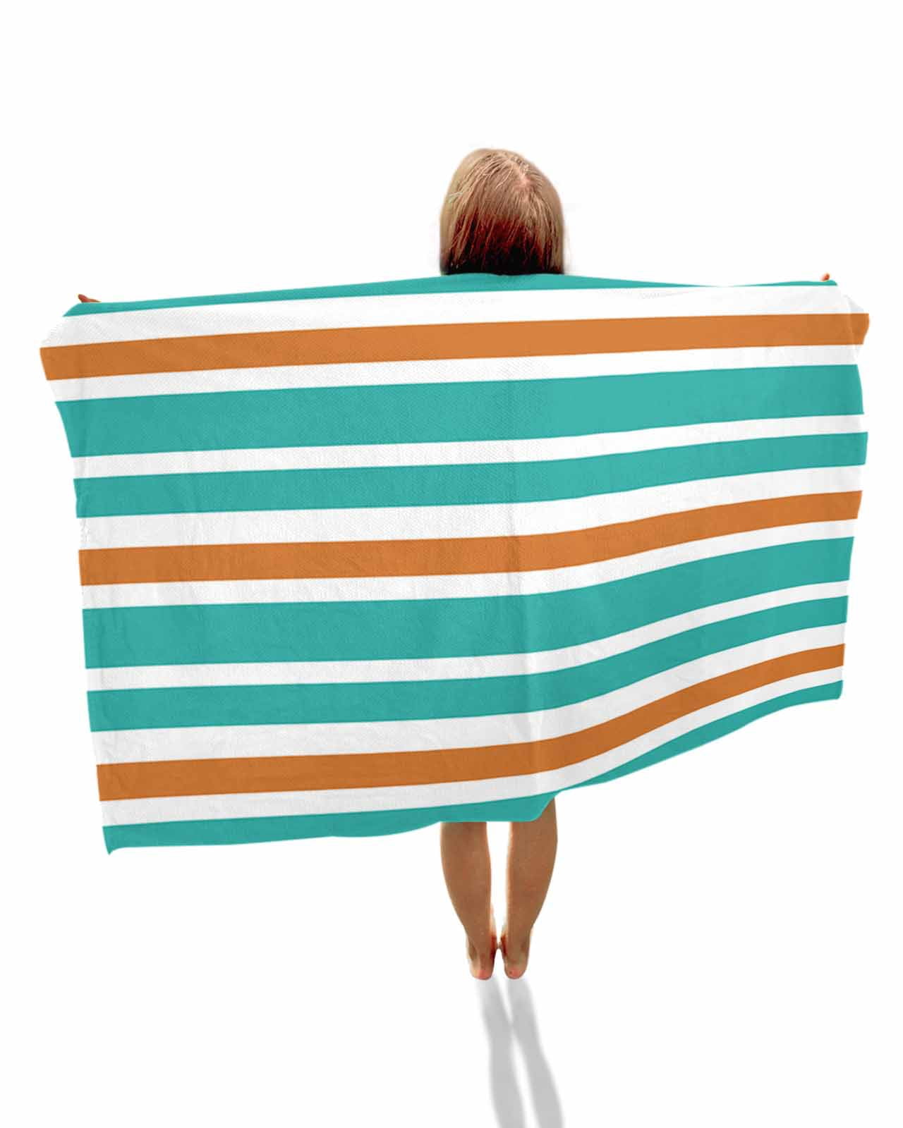 Turquoise Orange Striped Beach Towels Oversized Super Absorbent,Modern White Abstract Art Aesthetics Lightweight Bath Towel Quick Dry Sets For Bathroom/Pool/Rv Camping/Beach Play/Gym Room 31"x62"