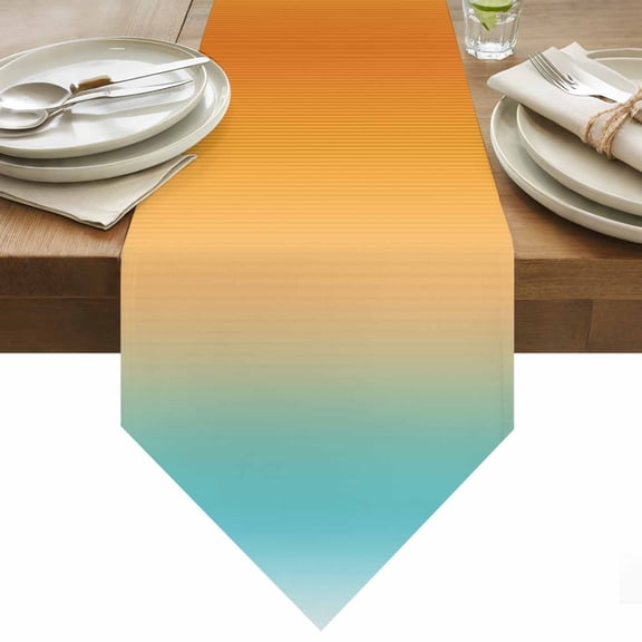 Turquoise Orange Table Runner 60 Inches Long Stripe Gradient Table Runners for Dining Room Tabletop Dresser Scarf Home Party Banquet Wedding Holiday Decoration