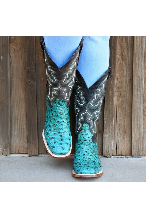 Turquoise Ostrich Leather Boots