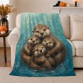 thumbnail image 1 of Turquoise Otters Underwater Illustration, Peaceful Coastal Landscape Scene, Warm Flannel Blanket for Cabin and Lodge, Beach Lovers Housewarming Gift, Coastal Home Decor, 1 of 9