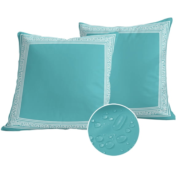 Turquoise Outdoor Pillow Covers 20x20 Set of 2,Waterproof Patio Throw Pillowcase Protectors,Geometric Boho Ethnic Tile Chic Monochrome Decorative Pillow Shams Cushion Covers for Seat Bed Couch Sofa