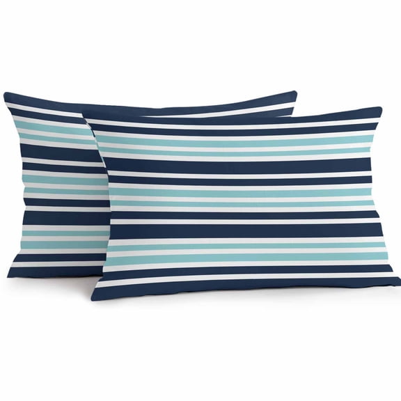 Turquoise and Outdoor Pillow Covers Set of 2 Dark Blue Stripes Minimalist Modern Geometric Waterproof Throw Pillow Case Decorative Square Cushion Cover for Patio Couch Garden Balcony, 20"x12"