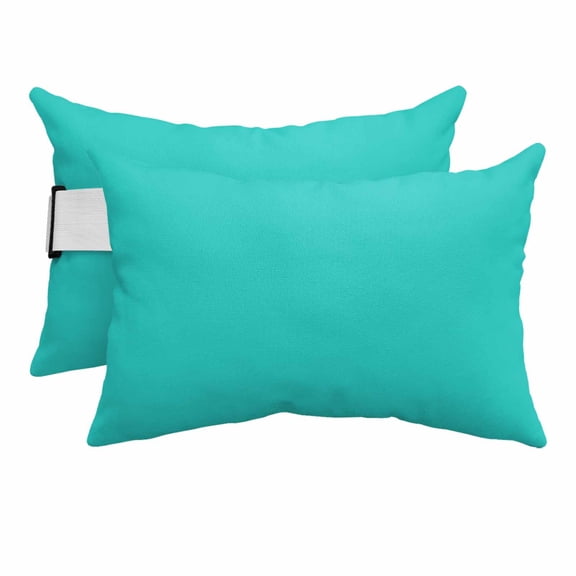 Turquoise Outdoor Pillows for Chaise Lounge Chair Beach Headrest Pillow Set of 2 Waterproof Lumbar Pillows with Insert&Adjustable Elastic Strap Modern Pure Turquoise Pillow for Patio Pool 11"x16"