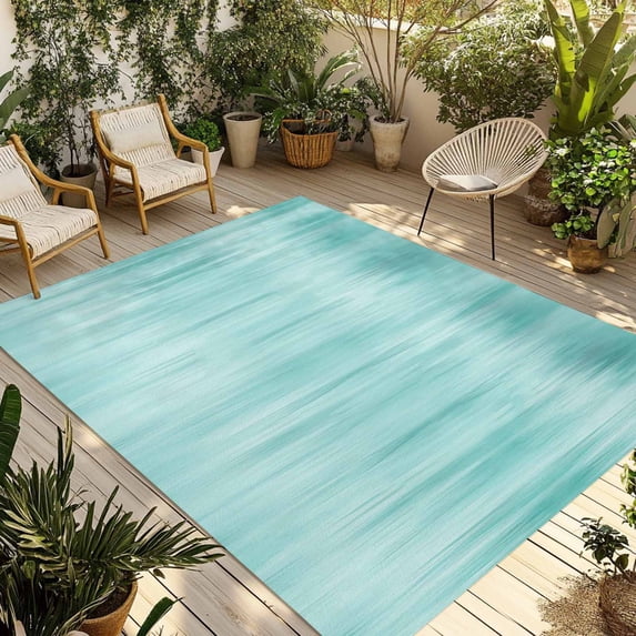 Turquoise Outdoor Rug 4x6 Ft - Reversible Patio Rug Outdoor Camping Rugs, Modern Abstract Art Ombre Striped Washable Indoor Outdoor Area Rugs, Non-Slip Outdoor Carpet Runner for Deck/Porch