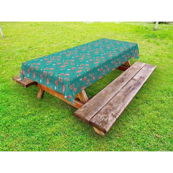 Turquoise Outdoor Tablecloth, Abstract Floral Arrangement Hand Drawn Foliage with Circular Elements Romantic, Decorative Washable Fabric Picnic Tablecloth, 58 X 104 Inches, Teal Coral, by Ambesonne