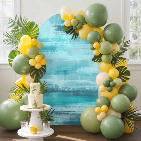 Turquoise Paint Arch Backdrop Cover, 4FT, Watercolor Abstract Aqua Stripes Spandex Arch Covers Double-Sided Backdrop for Wedding Birthday Party Photo Background Decoration