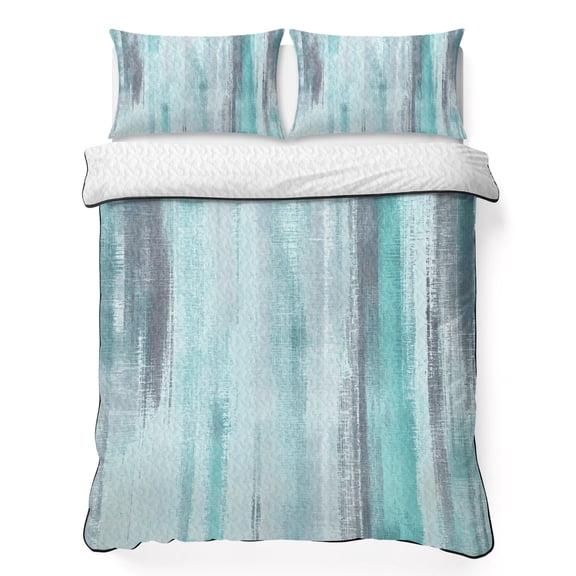 Turquoise Paint California King Quilt Bedding Set, Modern Abstract Teal Stripes Lightweight Comforter with 2 Pillow Shams Bedroom Bedspread Set Home Decor for All Seasons