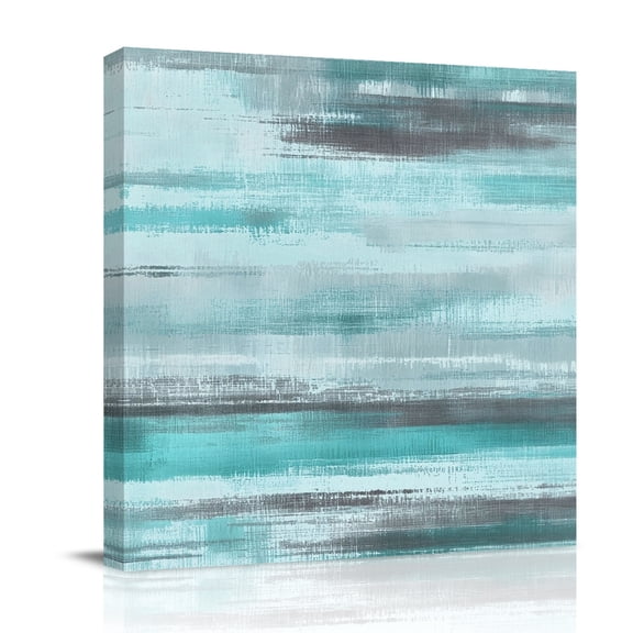 Turquoise Paint Canvas Wall Art for Living Room, Watercolor Abstract Aqua Grey Stripes Poster Print Painting for Bedroom Office Home Decoration Wall Pictures Prepare To Hang 8"x8"