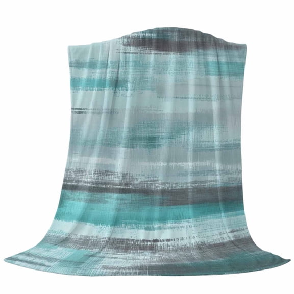 Turquoise Paint Fleece Throw Blanket Lightweight Watercolor Abstract Aqua Grey Stripes Fuzzy Flannel Throws Super Soft Cozy Flannel Blanket for Couch, Sofa, Bed, Travel 30"x40"