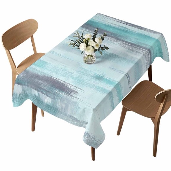 Turquoise Paint Rectangle Tablecloth Modern Abstract Teal Stripes Waterproof Wrinkle Free Soft Table Cloth Spill-Proof Washable Table Cover for Dining Party Picnic 52 x 70 Inch