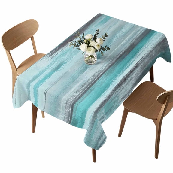 Turquoise Paint Rectangle Tablecloth Watercolor Abstract Aqua Grey Stripes Waterproof Wrinkle Free Soft Table Cloth Spill-Proof Washable Table Cover for Dining Party Picnic 52 x 70 Inch