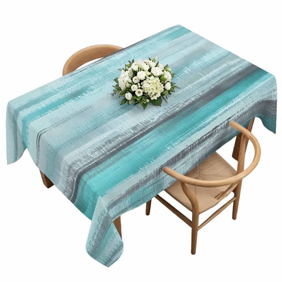 Turquoise Paint Rectangle Tablecloth Watercolor Abstract Aqua Grey Stripes Waterproof Wrinkle Free Soft Table Cloth Spill-Proof Washable Table Cover for Dining Party Picnic 60 x 120 Inch