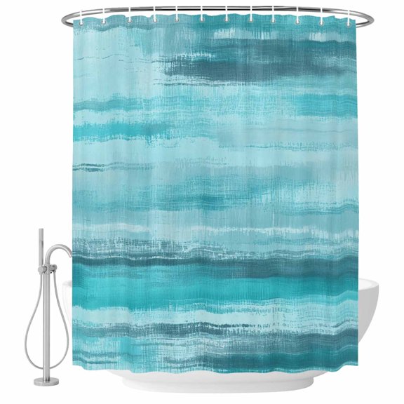 Turquoise Paint Shower Curtain, 48"x72", Watercolor Abstract Aqua Stripes Waterproof Bathroom Curtain Washable Shower Curtain Set with 12 Hooks