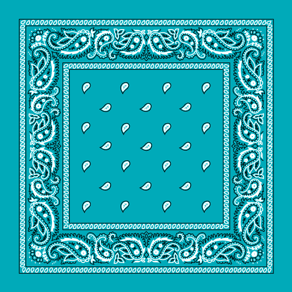 Turquoise Paisley Bandana - Single Piece 22x22