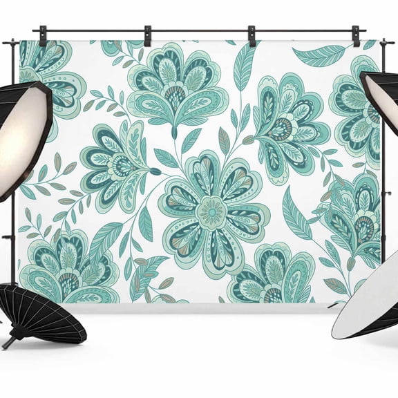 Turquoise Paisley Floral Backdrop for Photoshoot,Photography Photo Studio Background Wall Backdrop,Boho Vintage Ethnic Flowers Back Drop Banner Panel for Portraits Wedding Party Live Streaming 10x8Ft