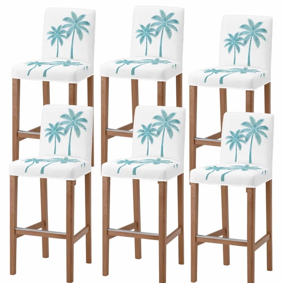 Turquoise Palm Tree Bar Stool Covers - Stretch Dining Chair Covers Set of 6, Minimalism Summer Coconut Beach Bar Chair Cover Removable Counter Stool Pub Chairs Slipcovers Protectors for Kitchen/Cafe