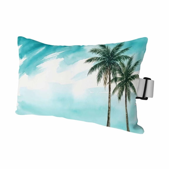Turquoise Palm Tree Outdoor Pillows for Chaise Lounge Chair Waterproof Lumbar Pillows with Insert&Adjustable Elastic Strap Beach Headrest Pillow Summer Tropical Botanical Pool Pillow 11"x16"