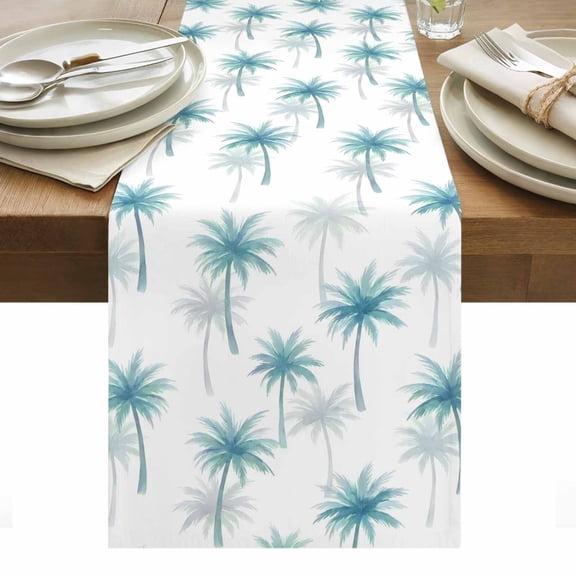 Turquoise Palm Tree Table Runner Summer Tropical Modern Art Tablerunners 13 x 48 Inch, Table Decorations Tabletop Scarf for Summer Gathering Holiday Farmhouse Kitchen Dining Decor
