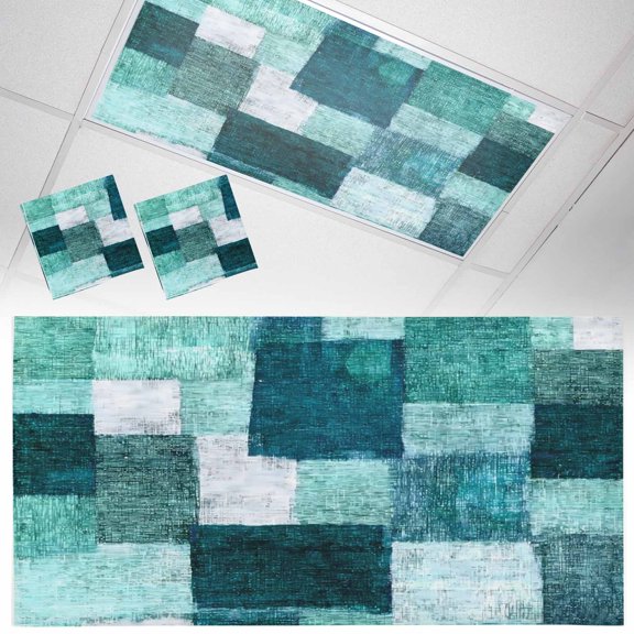 Turquoise Patchwork Fluorescent Light Covers Modern Abstract Green Patchwork Magnetic Light Filters Ceiling Lighting Panel Shade for Classroom Office Home 2 x 4 ft, 2 Pack