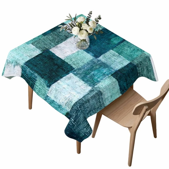 Turquoise Patchwork Square Tablecloth Modern Abstract Green Patchwork Waterproof Wrinkle Free Soft Table Cloth Spill-Proof Washable Table Cover for Dining Party Picnic 54 x 54 Inch