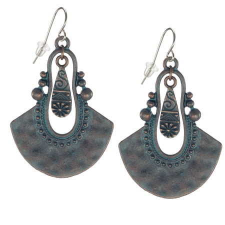 Turquoise Patina Teardrop Dangle Earrings, Platinum Ear Wires