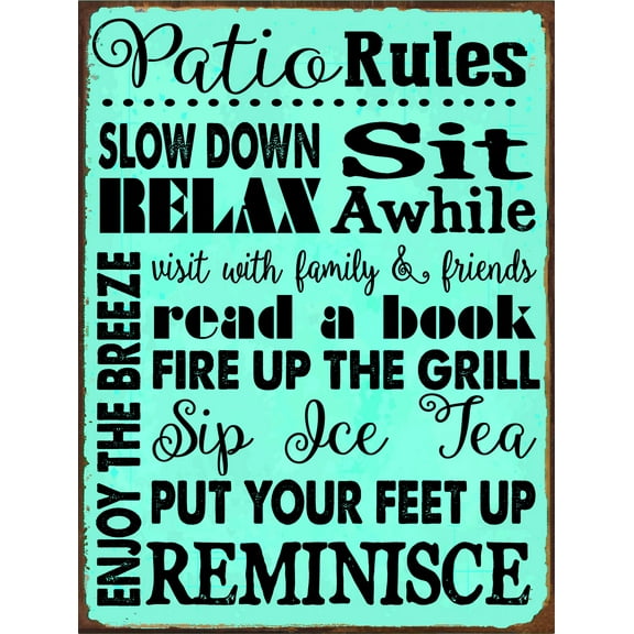 Turquoise Patio Rules Metal Sign