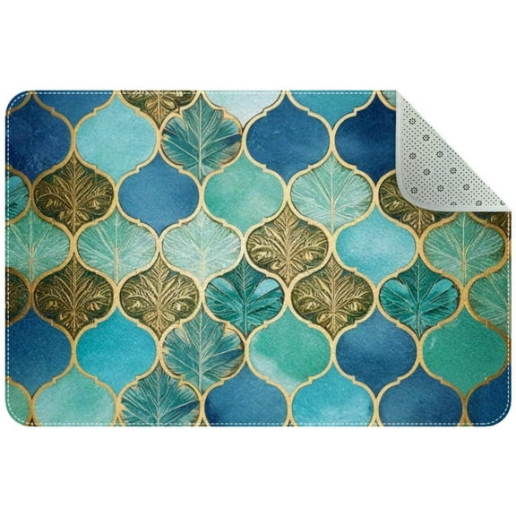 Turquoise Pattern Small Area Rug, Non-Slip Door Mat Indoor Floor Mat, Washable Kitchen Rug Entrance Door Mat for Bedroom Living Room