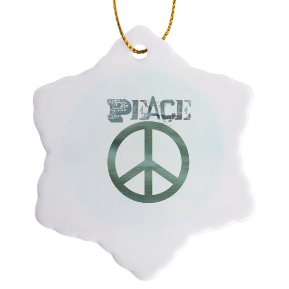 3drose, Turquoise Peace Sign Symbols Spirituality, 3 inch Snowflake Porcelain Ornament
