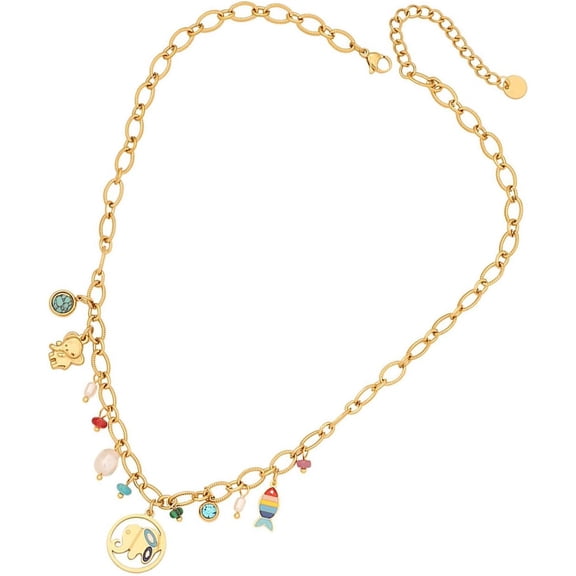 Turquoise Pearls Quality Fish Elephant Pendant Necklace for Women Resizable Length Neckchain Fashion Choker[c592]