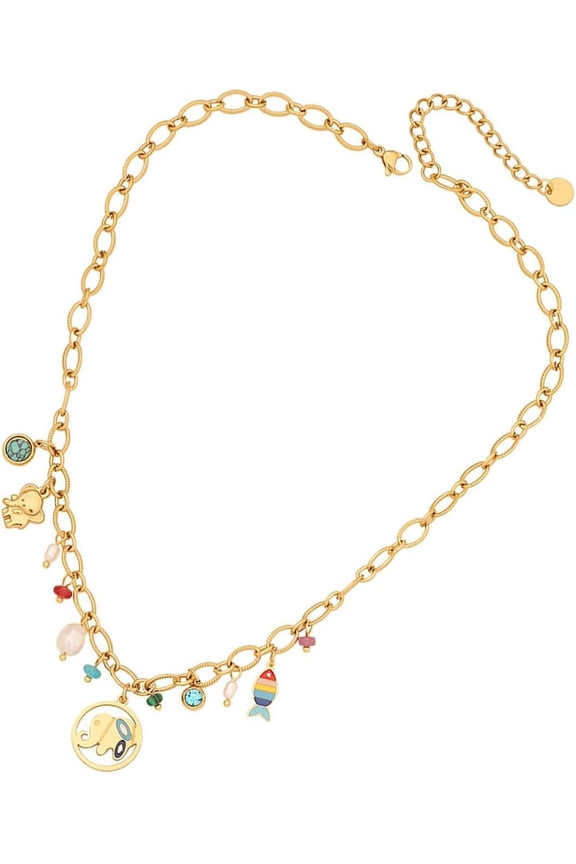 Turquoise Pearls Quality Fish Elephant Pendant Necklace for Women Resizable Length Neckchain Fashion Choker[c592]