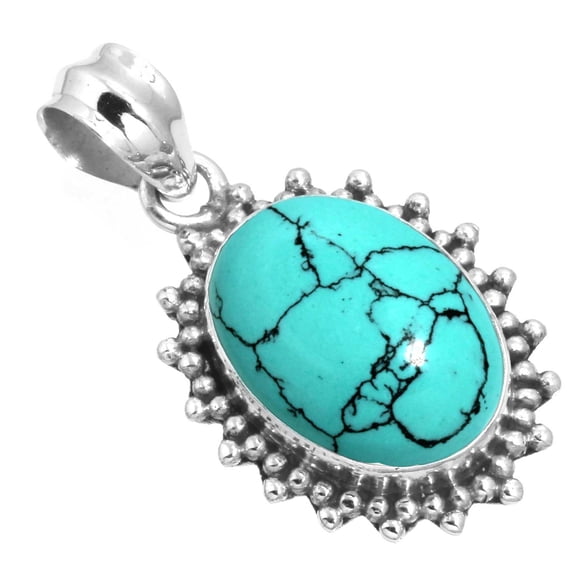 Turquoise Pendant 925 Sterling Silver Handmade Jewelry
