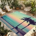 thumbnail image 1 of Turquoise Pink Coastal Outdoor Rug for Patio/Deck/Porch, Non-Slip Large Area Rug 3 x 5 Ft, Summer Tropical Beach Palm Tree Indoor Outdoor Rugs Washable Area Rugs, Reversible Camping Rug Carpet Runner, 1 of 8
