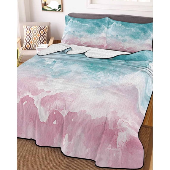 Turquoise Pink Coastal Twin XL Size Down Alternative Comforter, Lightweight Comforter Quilt Bedding Set with Pillow Shams Summer Beach Nautical All Seasons Bed Comforter Duvet Insert 68"x98"