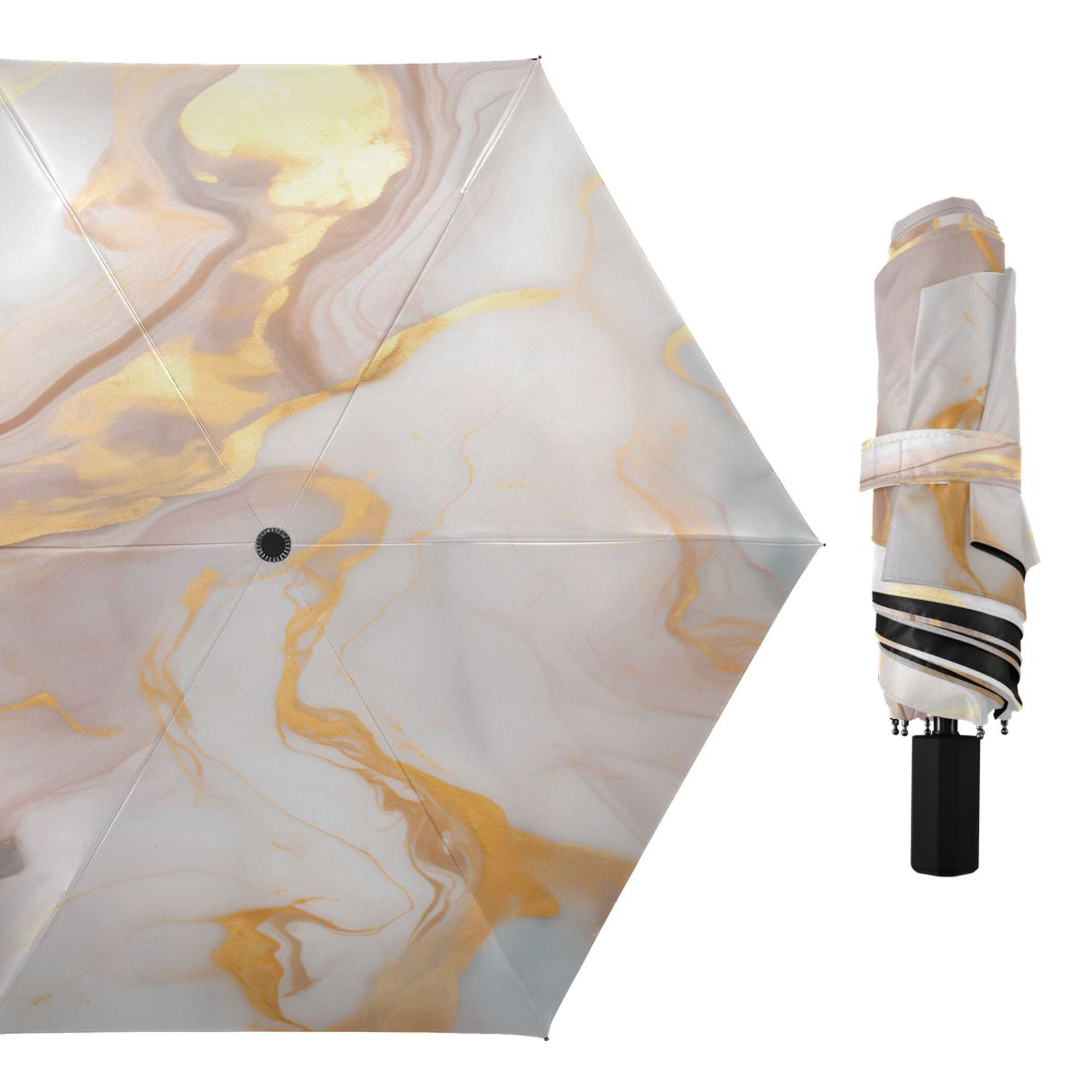 Turquoise Pink Gold Marble Compact Sun Umbrella Windproof Travel Umbrellas for Rain Strong Portable UV Protection