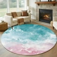thumbnail image 1 of Turquoise Pink Ombre 7FT Round Area Rugs for Living Room 111 Abstract Coastal Ocean Waves Gradient Ultra-Thin Non-Slip Round Rugs Machine Washable Low Pile Circle Carpet for Bedroom Kitchen Nursery, 1 of 1