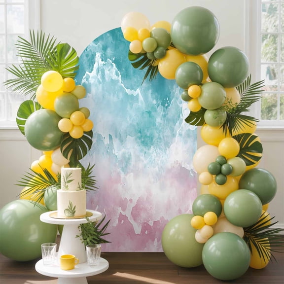 Turquoise Pink Ombre Arch Backdrop Cover, 7.2FT, Abstract Coastal Ocean Waves Gradient Spandex Arch Covers Double-Sided Backdrop for Wedding Birthday Party Photo Background Decoration