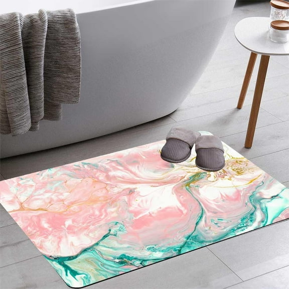 Turquoise Pink Painted Background Bath Rugs 16x24 Inch Non Slip Bath Mat Quick Dry Absorbent Thin Bath Rug Fit Under Door Washable Bath Floor Rugs for Bathroom Bathtub Shower Sink,Multi 8