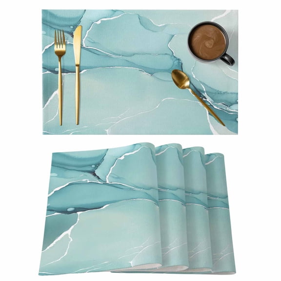 Turquoise Placemats Set of 2, Cotton Linen Fabric Place Mats, Modern Marble Ink Painting Abstract Art Washable Decorative Table Mats Protector for Home Kitchen Dining Wedding Party Coffee Tables