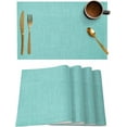 thumbnail image 1 of Turquoise Placemats Set of 4, Farmhouse Burlap Placemats for Dining Table, Solid Teal Color Place Mats for Kitchen Tabletop, Modern Linen Texture Waterproof Wipeable Dining Table Mats Set, 1 of 8
