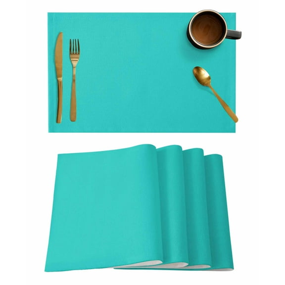 Turquoise Placemats Set of 4, Modern Pure Turquoise Placemats for Dining Table, Place Mats for Kitchen Tabletop, Waterproof Wipeable Dining Table Mats Set