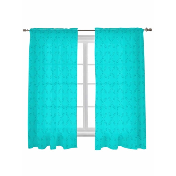 Turquoise Plaid Curtains 72 Inch Length,Sheer Curtains for Bedroom Living Room Window Geometric Leaf Diamond Morocco Abstract Rod Pocket Drapes Kitchen Curtains Small Half Window 52"x72" 2 Panels