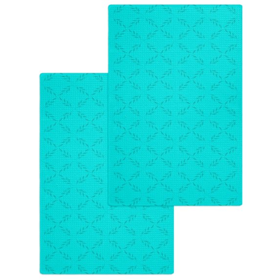 Turquoise Plaid Kitchen Dish Towels for Drying Dishes Set of 2, Geometric Leaf Diamond Morocco Abstract Waffle Weave Microfiber Hand Tea Bathroom Towels Quick Dry & Absorbent Towel 15.7x23.6