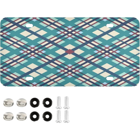 Turquoise Plaid License Plates Front License Plate Covers Metal Car Tag for Automotive Cars Bikes Decorative Plaque 1PC 6 x 12 Inch